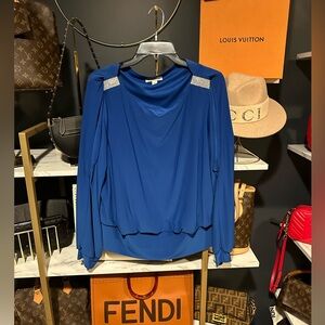 Blue long sleeve blouse, size: large